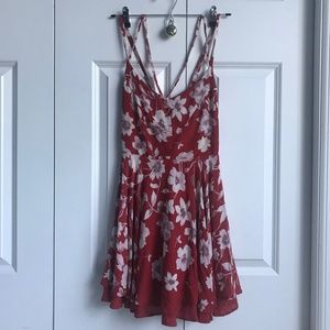 red floral strap dress / crossback straps, size 2